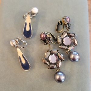 Vintage Signed Clip-On Earrings ~ 2 Pair ~ Kramer ~ Avon ~ MCM ~ 1960s